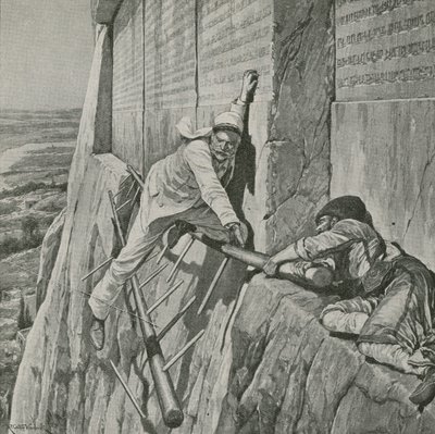 Une évasion étroite pour Sir Henry Rawlinson au Rocher de Behistun - Richard Caton Woodville junior