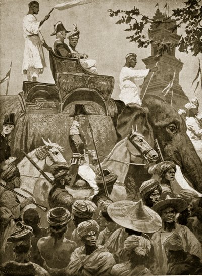 Les troupes britanniques entrant à Singapour, 1824, illustration de 