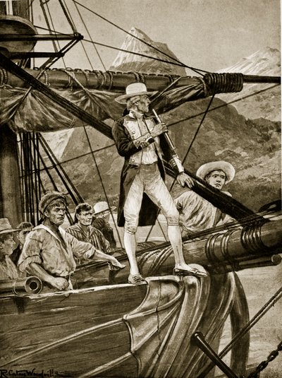 Le capitaine Cook approchant de la Nouvelle-Zélande, illustration de 