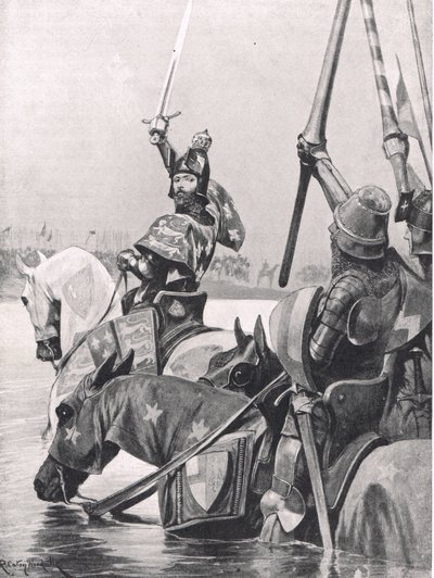 Édouard III traversant la Somme avant la bataille de Crécy, illustration de 