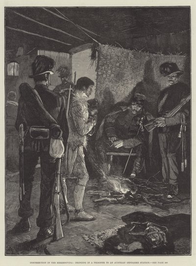 Insurrection en Herzégovine, amenant un prisonnier à une station de gendarmerie autrichienne - Richard Caton Woodville junior