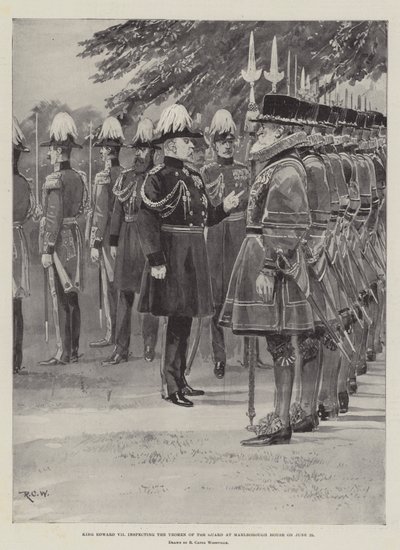 Le roi Édouard VII inspectant les Yeomen de la Garde à Marlborough House le 25 juin - Richard Caton Woodville junior