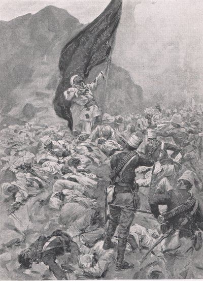 Omdurman : Le dernier porteur du drapeau noir, 2 septembre 1898, illustration de British Battles on Land and Sea, 1915 - Richard Caton Woodville junior