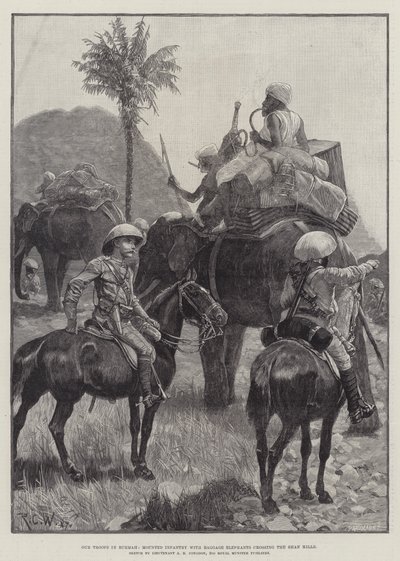 Nos troupes en Birmanie, infanterie montée avec des éléphants de bagages traversant les collines Shan - Richard Caton Woodville junior