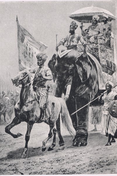 Suraj-ud-Daula à Plessey, 23 juin 1757, illustration de British Battles on Land and Sea, 1915 - Richard Caton Woodville junior