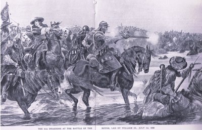 La bataille de la Boyne, 1er juillet 1690, illustration de British Battles on Land and Sea, 1915 - Richard Caton Woodville junior