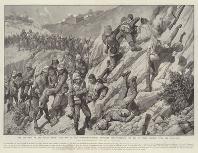 Le déblaiement de la crête de Saran, les hommes du régiment de Northamptonshire héliographiant pour obtenir de l
