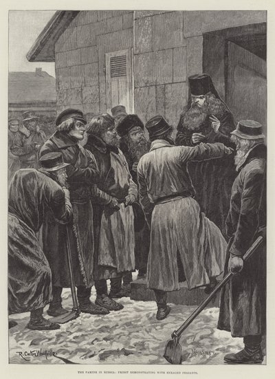 La famine en Russie, prêtre réprimandant des paysans enragés - Richard Caton Woodville junior