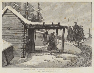 La famine en Russie, recherche de villages pour des réserves cachées et des grains volés - Richard Caton Woodville junior
