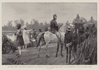 La famine en Inde, prince indigène supervisant la distribution de grains aux hommes affamés employés à la construction de réservoirs dans le cadre des travaux de secours - Richard Caton Woodville junior