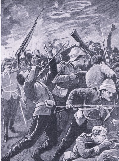 La défense de Rorkes Drift, illustration de British Battles on Land and Sea, 1915 - Richard Caton Woodville junior