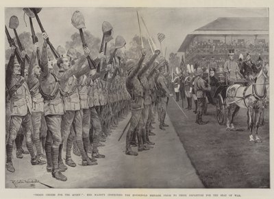 Trois vivats pour la reine ! Sa Majesté inspectant la brigade de la maison avant leur départ pour le théâtre de la guerre - Richard Caton Woodville junior