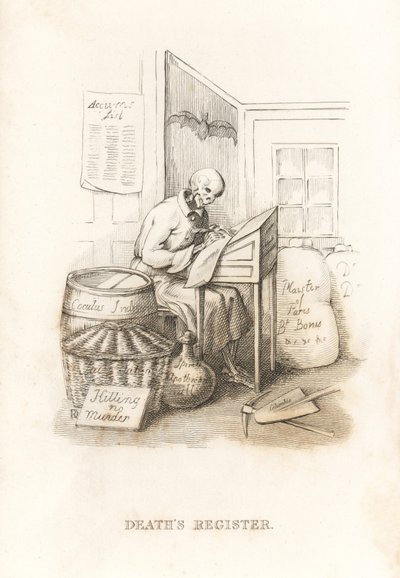 Le squelette de la Mort et son registre, 1827 (gravure) - Richard Dagley