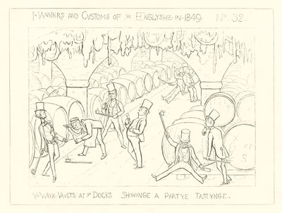1849, Les caves à vin aux docks, montrant une fête dégustant - Richard Doyle