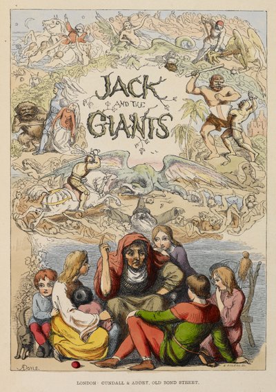 Page de titre illustrée montrant une vieille personne racontant des histoires à des enfants. - Richard Doyle