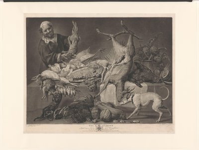 Marchand montrant du gibier, des artichauts, des citrouilles et un homard (Le Garde-manger) - Richard Earlom