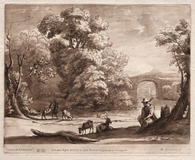 Liber Veritatis : No. 39, Un paysage avec un berger jouant de la cornemuse et des chèvres broutant, 1774 - Richard Earlom