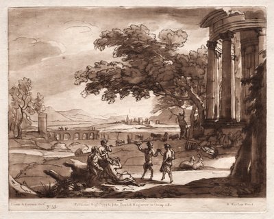 Liber Veritatis : No. 55, Un paysage avec un temple et une nymphe et un satyre dansant - Richard Earlom