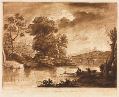 Liber Veritatis : No. 68, Un Paysage au Coucher du Soleil avec Pêcheurs Tirant un Filet - Richard Earlom
