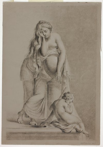 Figure féminine allégorique pleurant avec putto - Richard Earlom