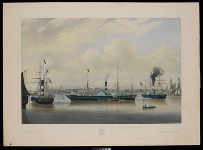 À la Humber Union Steam Packet Company cette gravure du navire à vapeur Wilberforce en trois positions avec une vue du port et de la ville de Hull... - Richard G. Reeve