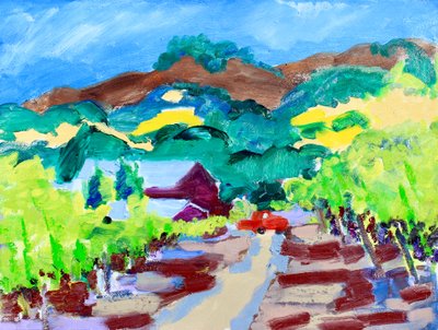 Camion rouge dans un vignoble, Californie, 2021 - Richard H. Fox