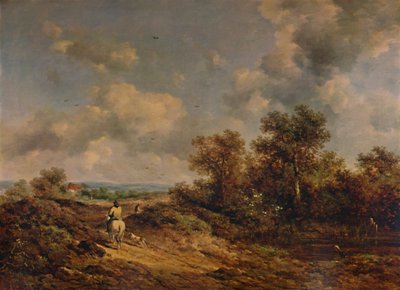 Vue près de Sevenoaks, Kent, avec un homme sur un cheval blanc, 19ème siècle, 1935 - Richard Hilder