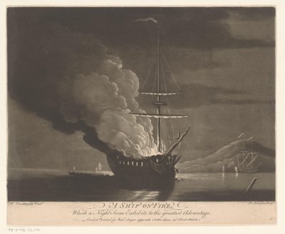 Navire en feu sur une mer calme - Richard Houston
