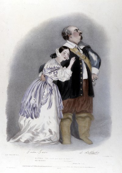 Giulia Grisi et Luigi Lablache dans le 3ème acte de « Les Puritains » (I puritani) de Vincenzo Bellini. Lithographie de R. J. Lane. 1835 - Richard James Lane