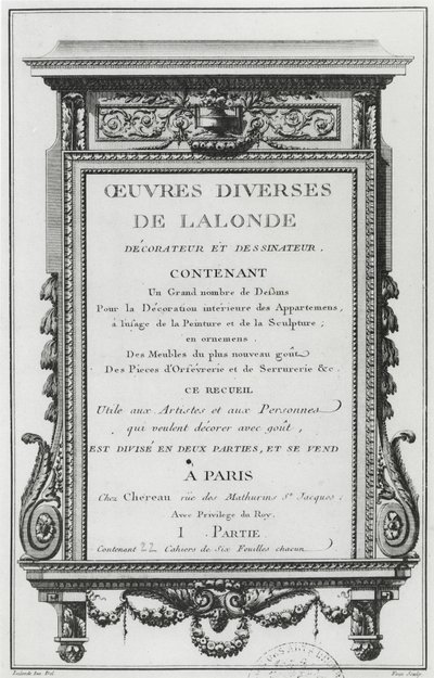Frontispice de Oeuvres diverses de Lalonde, décorateur et dessinateur - Richard Lalonde