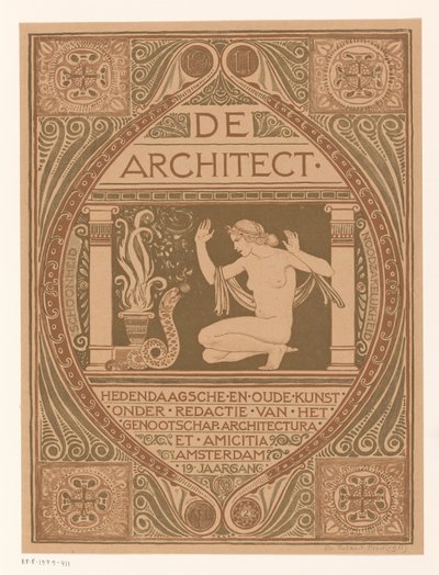 Conception de couverture pour : De Architect, 1911 - Richard Nicolaüs Roland Holst (signed by artist)