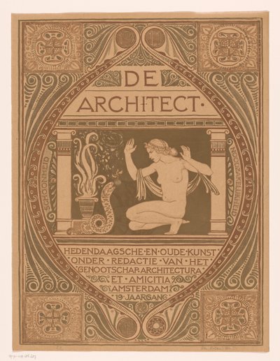 Conception de couverture pour : De Architect, 1911 - Richard Nicolaüs Roland Holst (signed by artist)