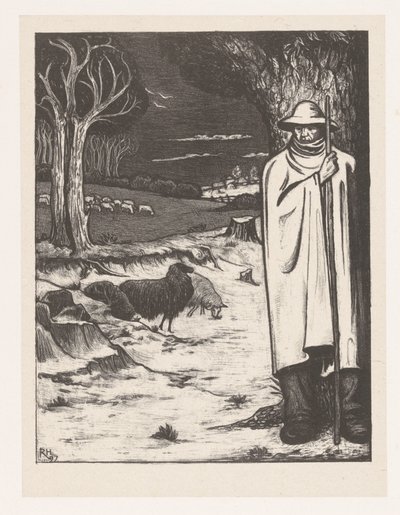 Berger avec un troupeau de moutons dans un paysage vallonné - Richard Nicolaüs Roland Holst