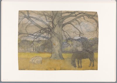 Hêtre nu dans une prairie avec des moutons et un cheval - Richard Nicolaüs Roland Holst