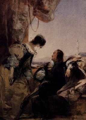 Un Cavalier et sa Dame sur une Terrasse, Gênes - Richard Parkes Bonington