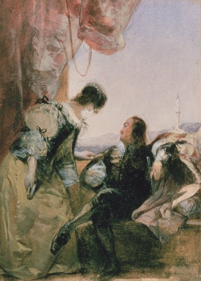 Un cavalier et sa dame sur une terrasse, Gênes - Richard Parkes Bonington