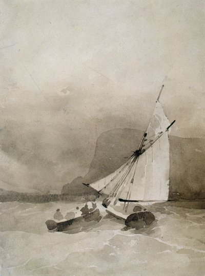 Un voilier et une barque dans une mer agitée au large de Beachy Head, Sussex - Richard Parkes Bonington