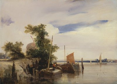 Péniches sur une rivière - Richard Parkes Bonington