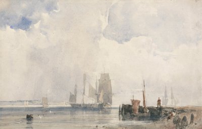Navires dans un estuaire, probablement près de Quilleboeuf - Richard Parkes Bonington