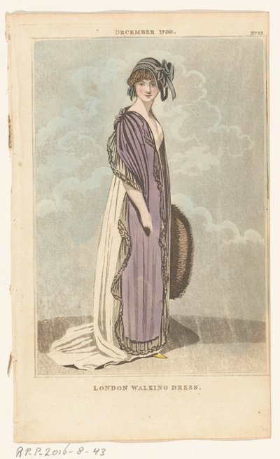 Magazine des modes féminines de Londres et Paris, No.22, décembre 1799. Robe de promenade de Londres - Richard Phillips