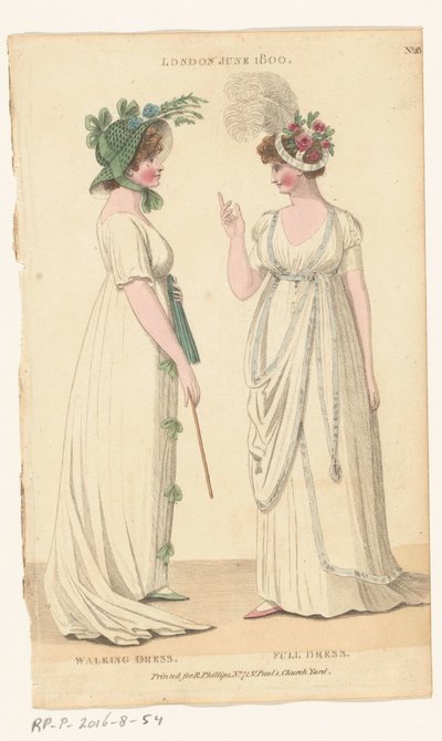 Magazine des modes féminines de Londres et Paris, No. 28: Londres, juin 1800: Robe de promenade; Robe de soirée - Richard Phillips