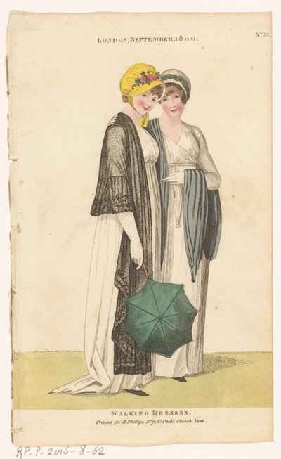 Magazine des modes féminines de Londres et Paris. No. 31 : Londres, septembre 1800 : Robes de promenade - Richard Phillips