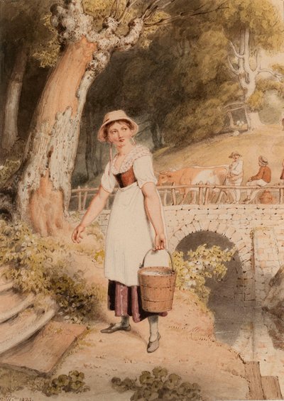 Une jeune fille portant un seau d