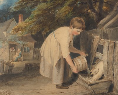 Fille nourrissant des cochons - Richard Westall