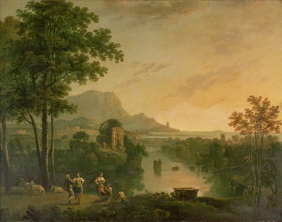 Paysage côtier au crépuscule avec bergers et bergères dansant - Richard Wilson
