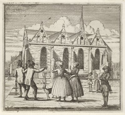 Hommes et femmes sur une place près de la Grande Église de Leeuwarden, L