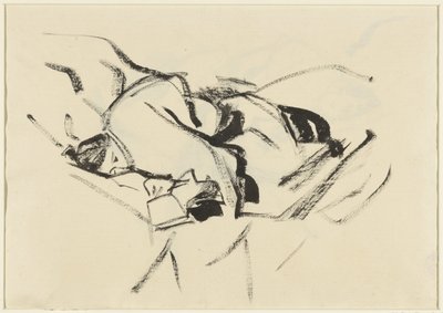 Femme allongée, sur des coussins, avec un livre - Rik Wouters