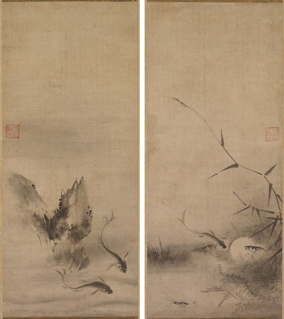 Poisson et rocher ; Poisson et algues - Rinkyo