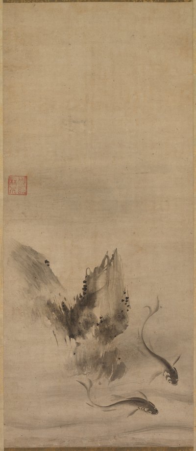 Poisson et rocher, poisson et algue, 16ème siècle - Rinkyo