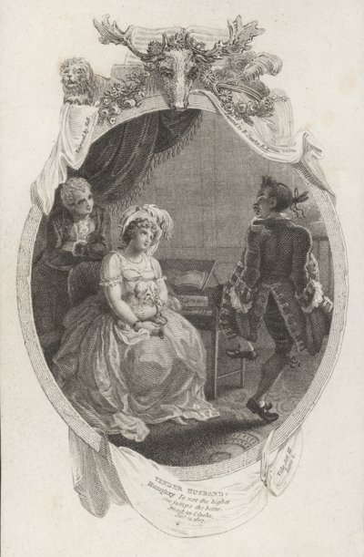 Scène de Le Mari Tendre par Richard Steele (gravure) - Robert (after) Smirke